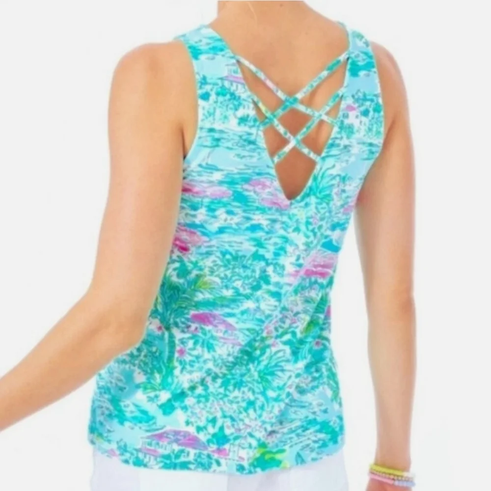 Lilly Pulitzer Kristen Gustavia Green Sunshine City Tank Top - Size XS - Picture 2 of 9